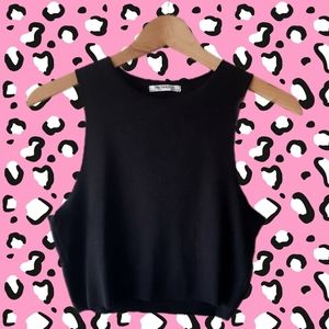 Zara Black Ribbed Cropped Tank Top